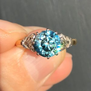 Amazing Antique Edwardian 3ct Cambodian blue zircon set engagement ring set in 18ct white gold.