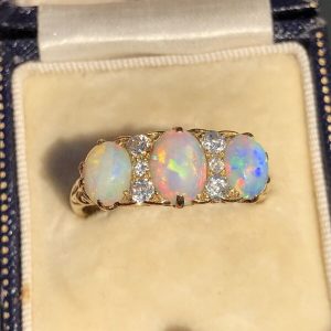 Stunning Antique Victorian lightning ridge Opal & Diamond statement ring set in 18ct yellow gold