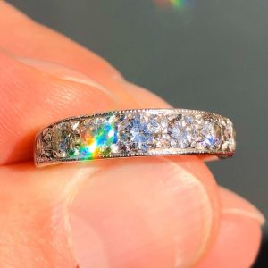 Striking antique Art Deco 1.3ct Diamond half set eternity statement ring set in 18ct white gold.