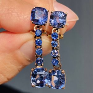 Antique Jewellery collection - Antique Natural Ceylon Sapphire Drop Gold Earrings