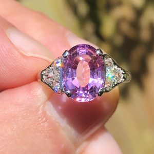 Breathtaking Antique At Deco Natural 2.7ct Pink Tourmaline & Diamond Statement Ring 18ct White Gold