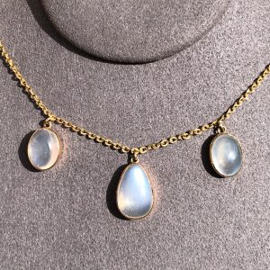 Striking Antique Edwardian Natural Ceylon Blue Moonstone Gold Statement Necklace 9ct Gold