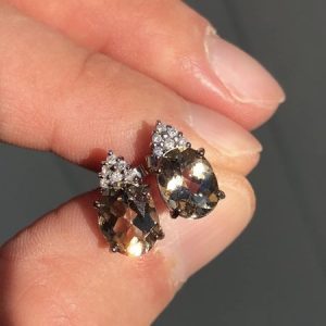 Striking Gems Natural 4ct! Csarite & Diamond stud Statement Gold Earrings 9ct White Gold