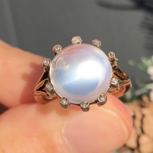 Stunning Antique Georgian Natural 10ct Ceylon Moonstone & Diamond Statement ring 9ct Gold