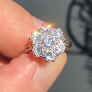 Striking Antique Edwardian Natural 1.2ct Diamond Platinum Daisy Flower Statement Ring