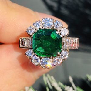 Vintage Natural Zimbabwe Emerald & Diamond Platinum & Gold Statement Ring