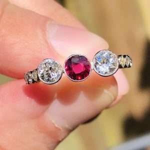 Striking Antique Edwardian Natural Burma Red Spinel & Diamond Statement Ring 18ct Yellow Gold