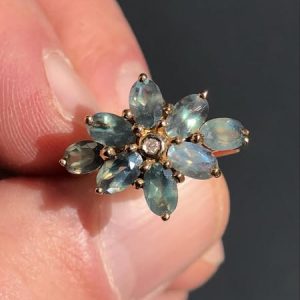Striking Old Gems Natural Alexandrite Cluster Flower Statement Ring 9ct Yellow Gold – size N