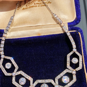 Striking Antique Art Deco Natural 6ct Diamond Statement Platinum Necklace