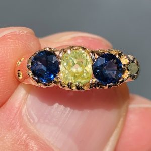 Antique Victorian natural Yellow Diamond & Sapphire Gypst Signet ring 9ct Gold