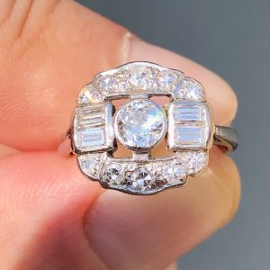 Amazing Antique Art Deco Natural 1.1ct Diamond Platinum statement Ring Up for Sale today