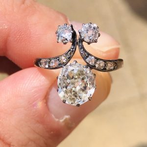Striking Antique Victorian Natural Old Cut Diamond Set Cluster Statement Ring 12ct Gold