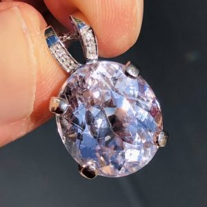 Stunning Old Gems Large Pale Pink Kunzite & Diamond Statement Pendant 9ct Gold