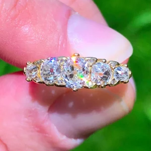 Antique Victorian 1.9ct Diamond Five Stone Old Cut Diamond Ring 18ct Gold