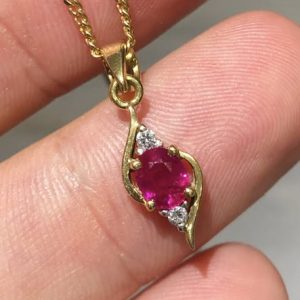 Stunning Natural Burma Ruby & Diamond Drop Pendant set in 18ct Yellow Gold