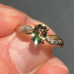 Beautiful old R&C natural green dragon Mine demantoid garnet Ring – size N & half