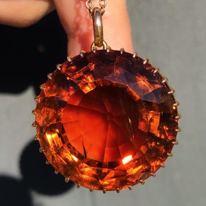 Incredible Antique Victorian Natural 62ct Mandarin Citrine Gold Pendant 9ct Gold
