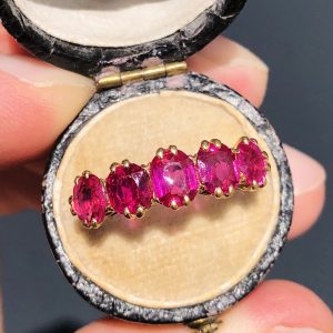 Striking Antique Victorian Natural 2ct Burma Ruby Five Stone Ring 18ct Gold