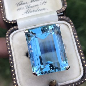 Antique Art Deco Natural 28.4ct Santa Maria Aquamarine Statement Ring 18ct Gold