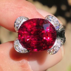 Vintage Natural 9.3cts Rubellite Tourmaline & Diamond Statement Ring 18ct Gold