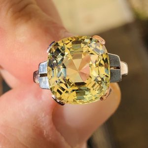 Amazing Antique Art Deco Natural 12ct Ceylon Yellow Sapphire Ring 14ct Gold