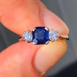 Antique Art Deco Natural 1ct Royal Blue Sapphire & Diamond ring 18ct Gold