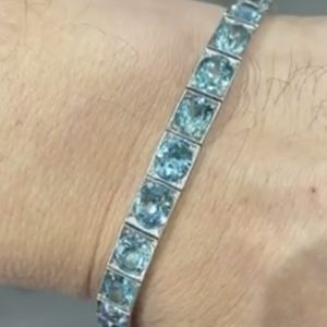 Stunning Antique Art Deco natural Blue Zircon Set Silver & Gold Tennis bracelet