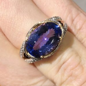 Striking Old Gems Lorique Natural 5ct Tanzanite & Diamond Statement Ring - to size O & half
