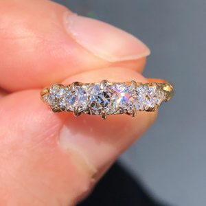 Antique Victorian 1ct Old Cut Diamond Five Stone Statement Ring 18ct Gold