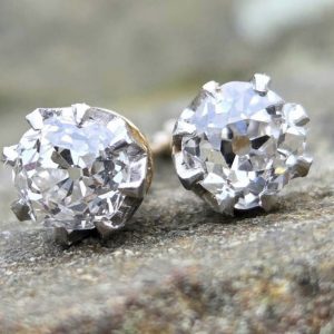 Stunning Antique Old cut Diamond stud gold earrings