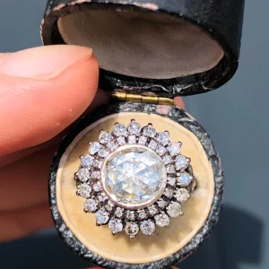 Striking Art Deco natural 2.6ct Rose Diamond Cluster Statement Ring 18ct Gold