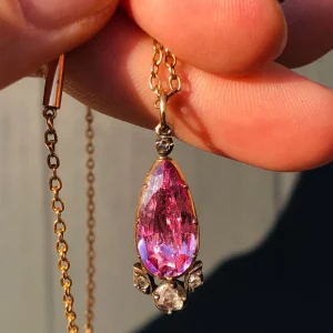 Amazing Antique Georgian Imperial Pink Topaz & Diamond Statement Pendant 15ct Gold & silver
