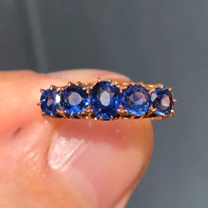 Antique Victorian natural 1.4ct Ceylon Sapphire five stone ring 9ct Gold