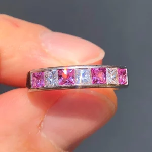 Striking Vintage natural Ceylon Pink Sapphire & Diamond Eternity Ring 18ct Gold