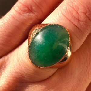 Stunning Antique Art Deco Natural 15.4ct Burma Jade Signet Ring 14ct Gold