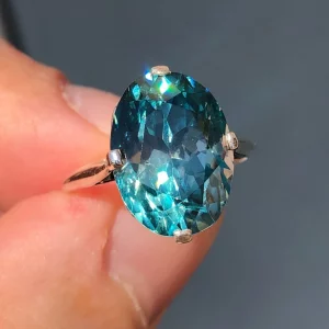Stunning Antique Edwardian Natural 12ct Blue Zircon Statement Ring 9ct Gold