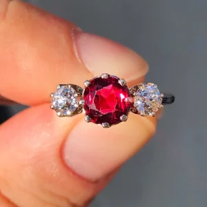 Antique Art Deco natural 1.2ct Burma Spinel & Old cut Diamond Ring 18ct Gold
