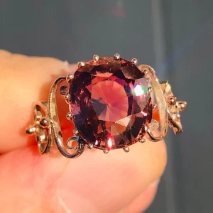 Antique Edwardian natural 9.2ct Red Orange Zircon Statement Ring 9ct Gold