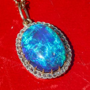 Amazing antique victorian Natural 11ct Lightning Ridge Black Opal & Diamond Pendant 14ct Gold