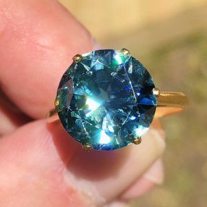 Striking Antique Art deco Natural 10ct!! Blue Zircon Statement Ring 18ct Gold