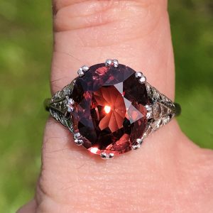 Striking Antique Edwardian Natural 6.4ct Red Zircon Platinum Statement ring