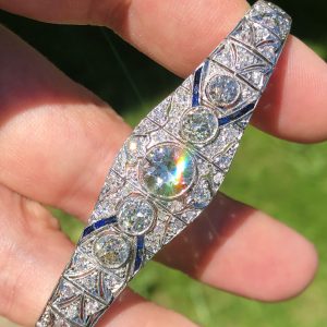 Striking Antique Art Deco Natural Diamond & Sapphire Bracelet set in Platinum