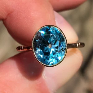 Striking Antique Edwardian Natural 6.1ct Blue Zircon Statement Ring 9ct Gold