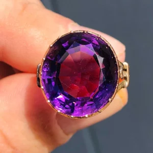 Amazing Antique Georgian Natural 10.8ct Royal Purple Amethyst Ring 9ct Gold