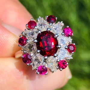 Striking Vintage Natural 3.5ct Ruby & Old Cut Diamond Platinum Statement Ring
