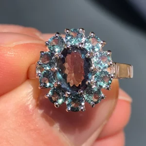 Vintage 2.35ct Russian Alexandrite Daisy Cluster Statement Ring 18ct Gold
