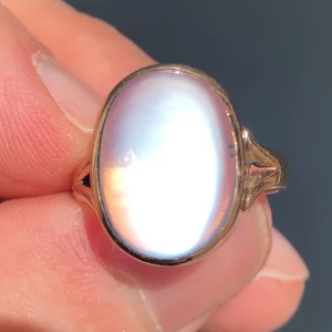 Antique Edwardian Natural Ceylon Moonstone Signet Ring 9ct Gold