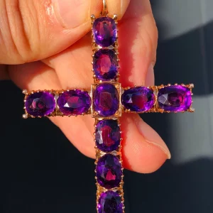 Stunning Antique Victorian Natural 15ct Royal Amethyst Statement Cross Pendant 18ct Gold