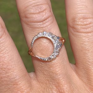 Stunning Antique Victorian natural Old Cut Diamond Crescent Moon Ring 9ct Gold