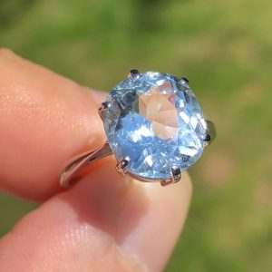 Stunning Antique Art Deco Natural 3.7ct Aquamarine Solitaire Ring 9ct White Gold